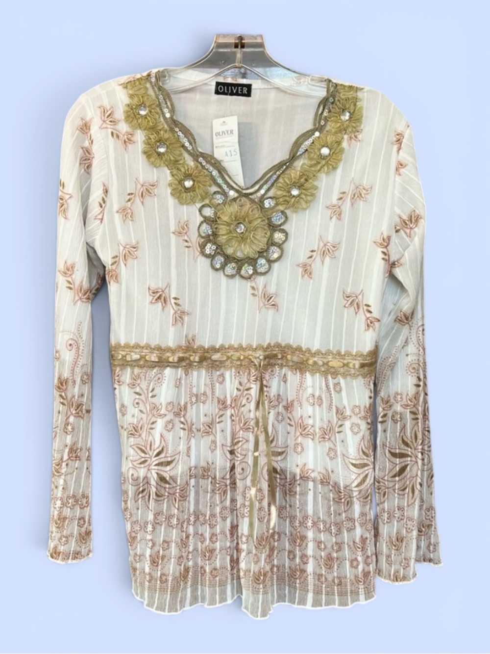 Italian Boho Peasant Top Blouse Floral Embroidered‎ Embellished NWT Oliver